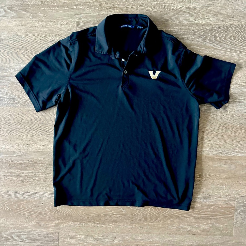 Cutter & Buck Vanderbilt Logo Black Polo Shirt Performance Fabric
